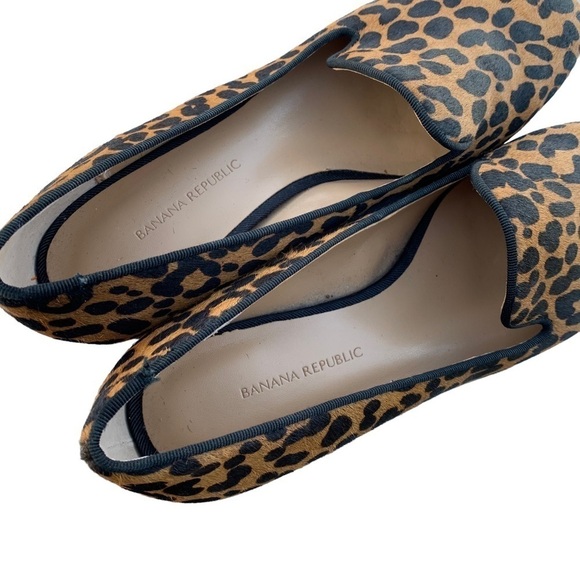 Banana Republic Real Calf Fur Leopard Print Block Mid-Heel Shoes 7.5 Leather - Picture 7 of 9